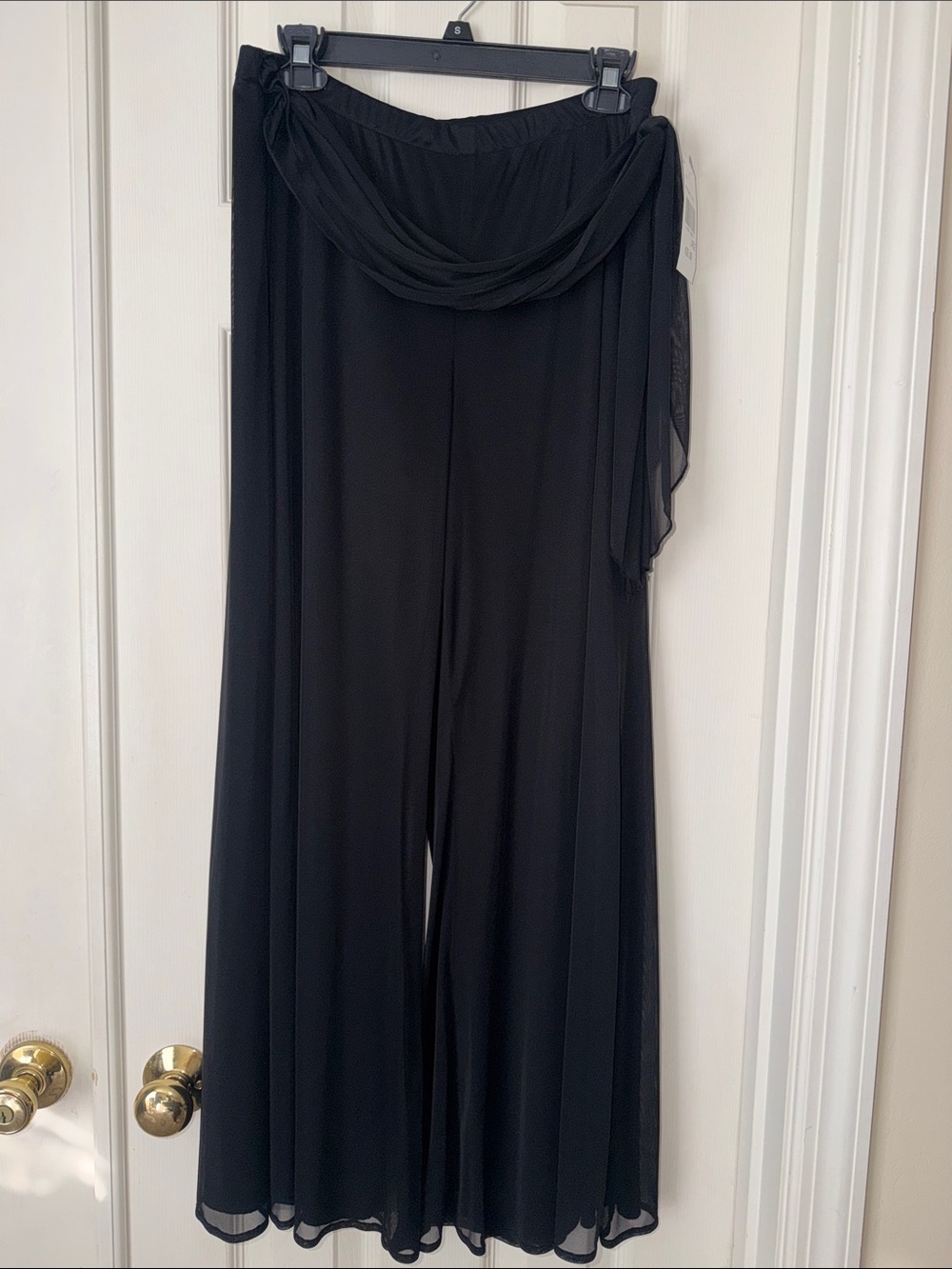 Flowy Black Wide-Leg Palazzo Pants for Women-Sz PL